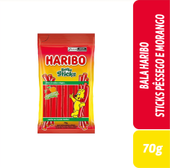 BALA HARIBO STICKS PÊSSEGO E MORANGO 70g
